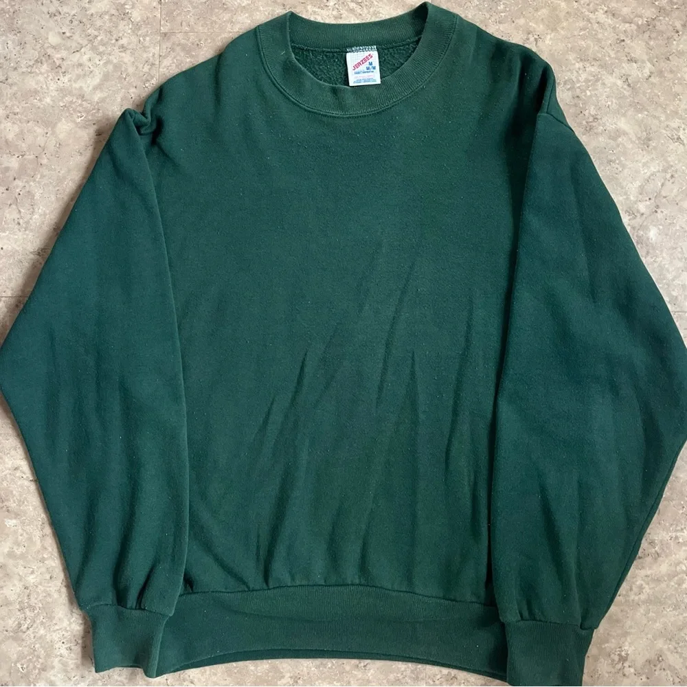 Vintage Jerzees Sweater Mens Size Medium Green Crewneck Blank Pullover 90s USA‎